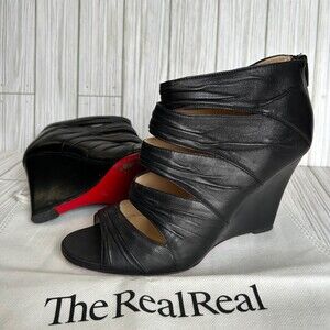 Christian Louboutin Developpa Black Leather Pumps Wedge Heels Red Bottom Shoes 8